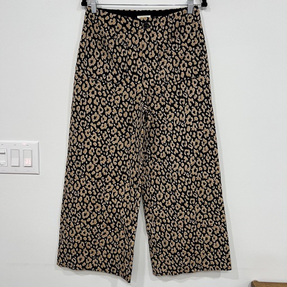 Maeve Anthropologie Womens Pants 4 Leopard Wide Leg Crop Trouser Animal Brocade - Picture 2 of 7
